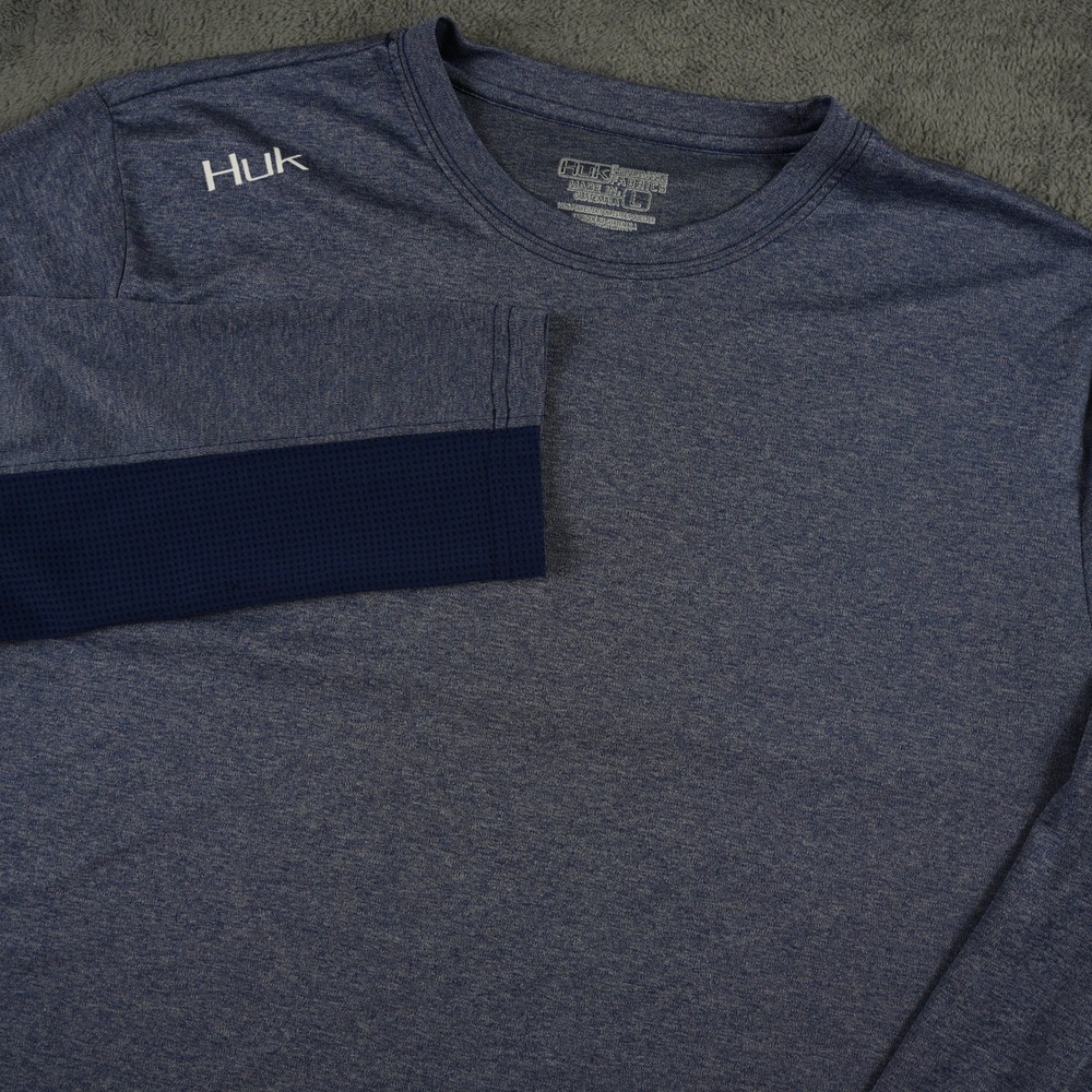 Huk Performance Shirt Mens L Blue Heather Long Sleeve Mesh Fishing Sun Portect
